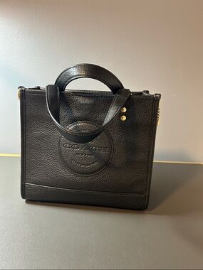 Coach Black Pebbled Leather Small Crossbody Tote with Embossed Logo